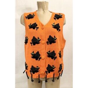 NWT Michael Simon Vest L Large 44” V Neck Sleeveless Halloween Witch Beaded